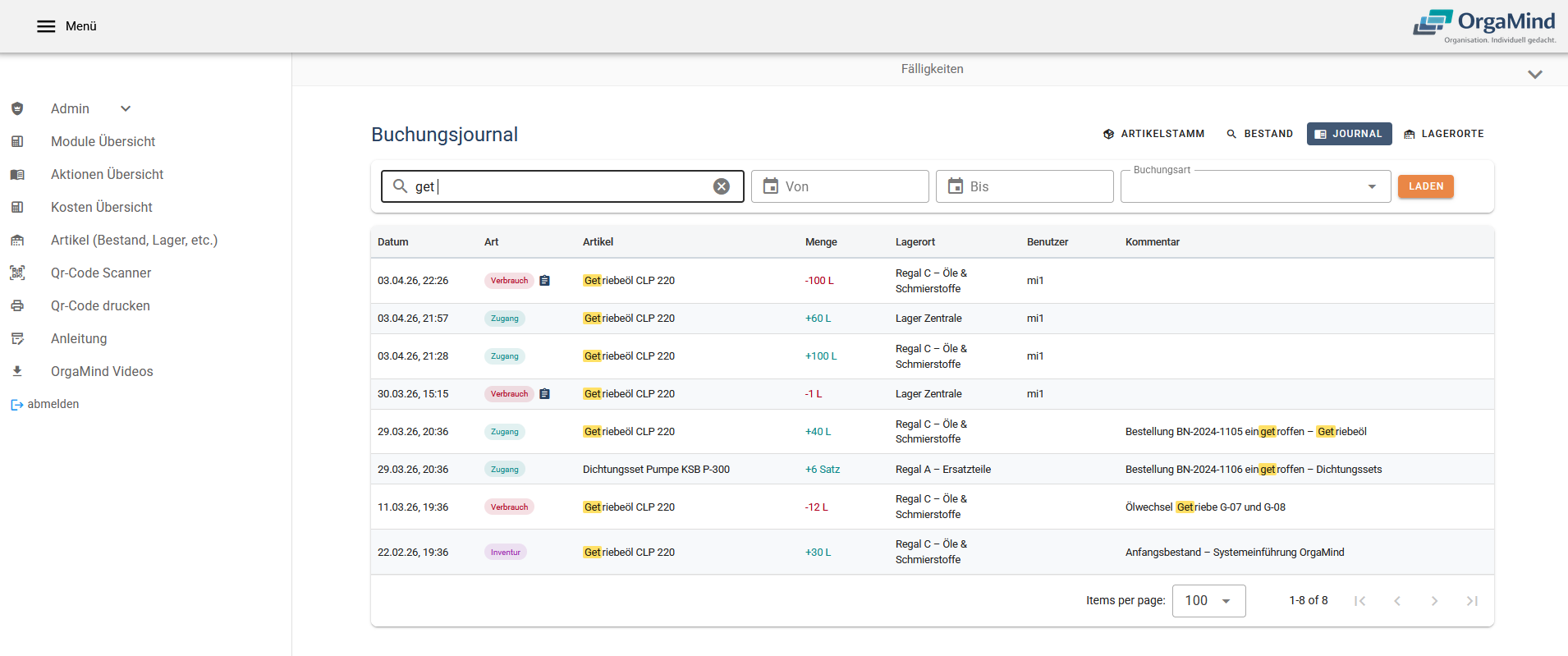 OrgaMind Lagerverwaltung